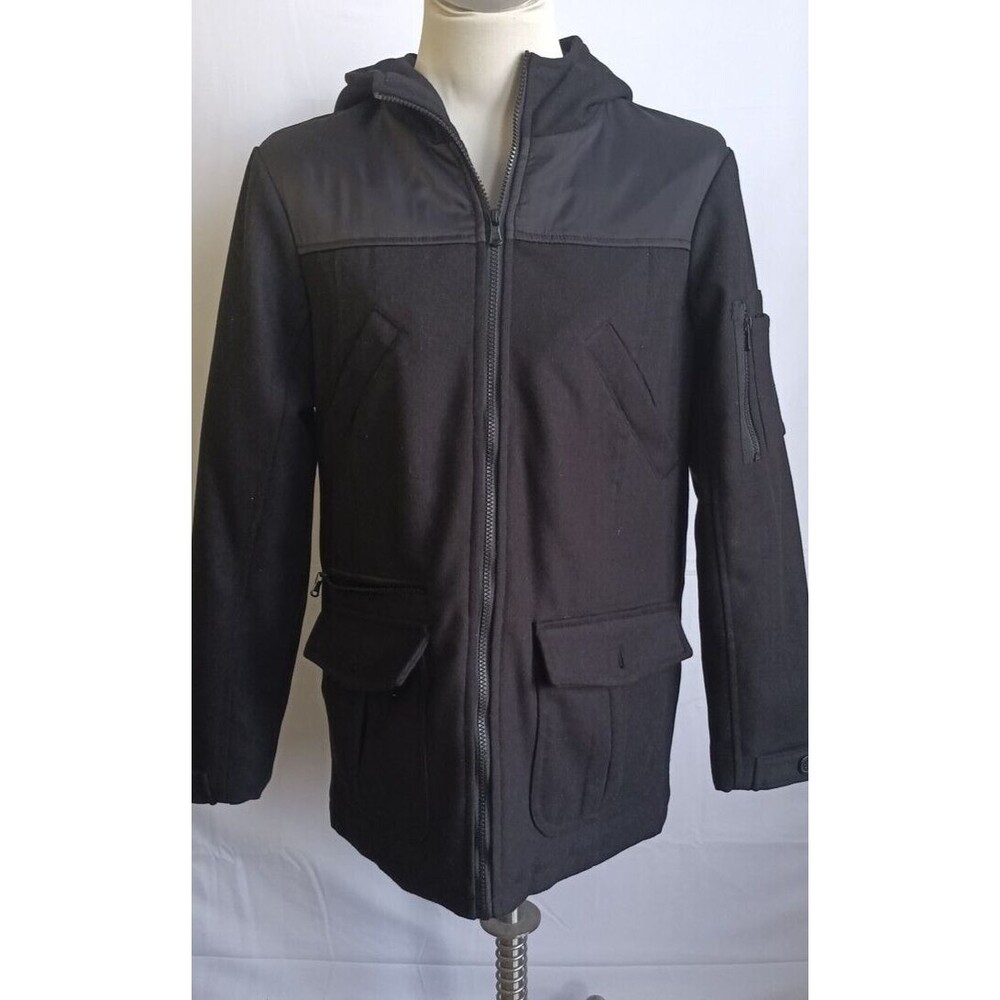 Rock & Republic Men's Black Hooded Zip Up Jacket Small Oversized Pockets